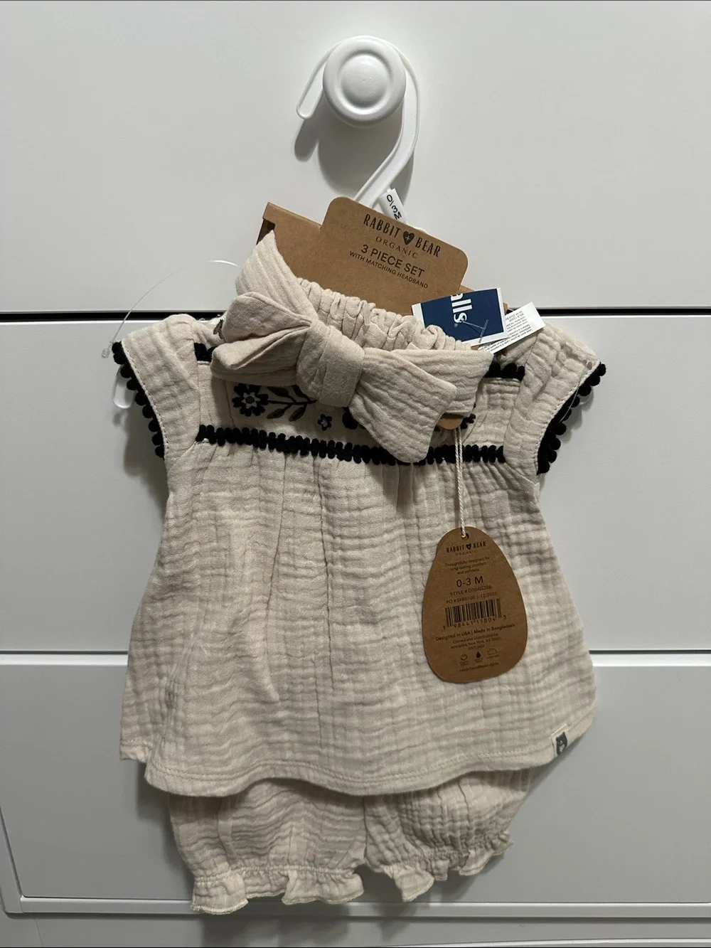 Rabbit & Bear Cream Baby Matching Accessory Set - Bow Headband & Bloomer Top